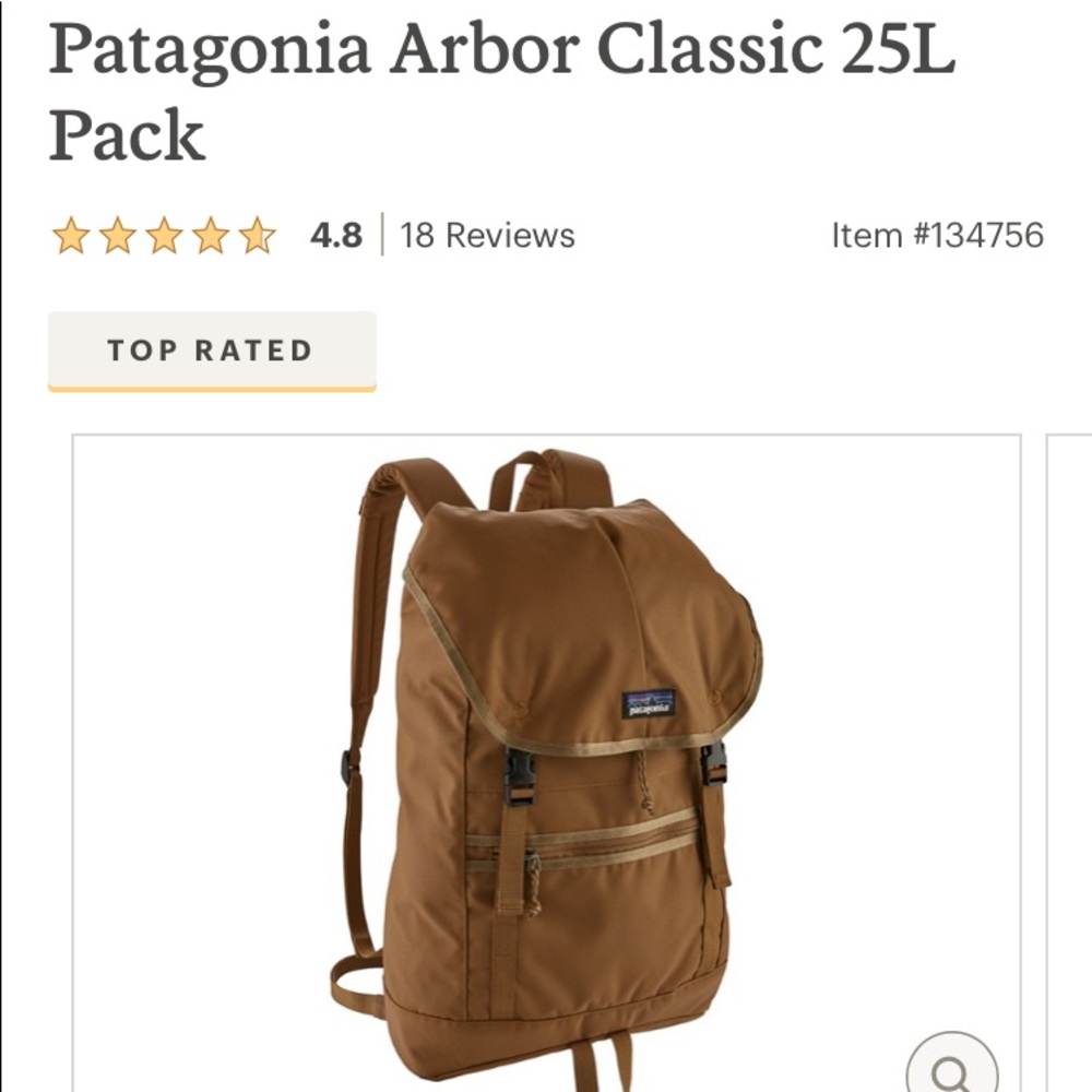 Brand new brown Patagonia backpack with buckles and cinch.